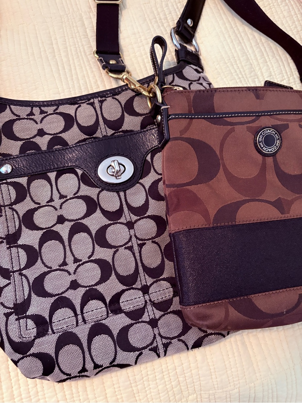 Coach Brown and Black Signature Shoulder Bags
